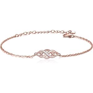 YFN Irish Celtic Knot Bracelets Sterling Silver Infinity Love Opal Bracelet Jewelry 18″ for Women Teen Girls(Pink)