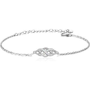YFN Irish Celtic Knot Bracelets Sterling Silver Infinity Love Opal Bracelet Jewelry 18″ for Women Teen Girls(White)