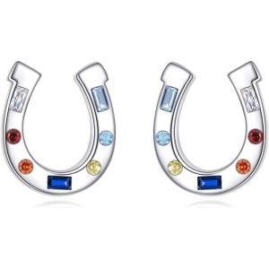 YFN Lucky Horseshoe Earrings 925 Sterling Silver Western Stud Earrings for Women Birthday Gift(Silver-Horseshoe Stud Earring)