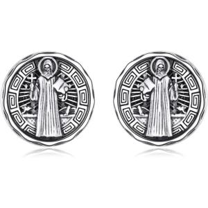 YFN Saint Michael Earrings Sterling Silver Religious Protector Earrings St Michael Archangel Jewelry Gifts for Women Men(C-St Benedict Stud)