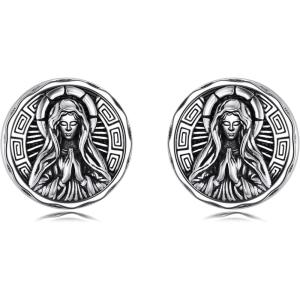 YFN Saint Michael Earrings Sterling Silver Religious Protector Earrings St Michael Archangel Jewelry Gifts for Women Men(E-Virgin Mary Stud)