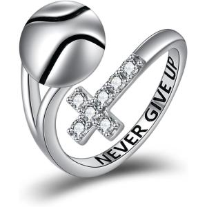 YFN Sport Ring Sterling Silver Cross Adustable Ring Never Give Up Jewelry Gifts for Women(Tennis)