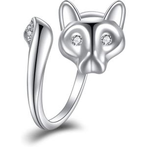 YFN Sterling Silver Animal Rings Adjustable Open Rings Jewelry Gifts For Women Men(Cat)