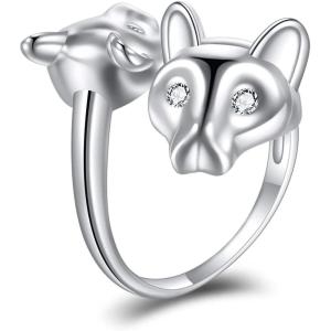 YFN Sterling Silver Animal Rings Adjustable Open Rings Jewelry Gifts For Women Men(Two Cat)