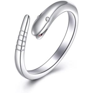 YFN Sterling Silver Animal Rings Adjustable Open Rings Jewelry Gifts For Women Men(White Snake)