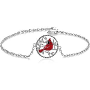 YFN Sterling Silver Bracelets Sunflower/Cardinal/Paw Print/Evil Eye Gifts for Women(Cardinal)