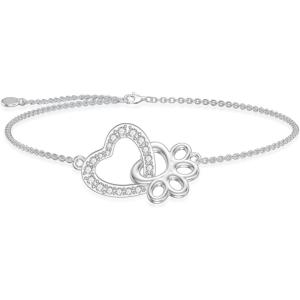 YFN Sterling Silver Bracelets Sunflower/Cardinal/Paw Print/Evil Eye Gifts for Women(Paw Print+Heart)