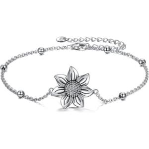 YFN Sterling Silver Bracelets Sunflower/Cardinal/Paw Print/Evil Eye Gifts for Women(Sunflower Silver)