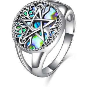 YFN Triple Moon Goddess Rings Sterling Silver Pentagram Pentacle Ring Pagan Wiccan Magic Amulet Tree of Life Jewelry for Women Men