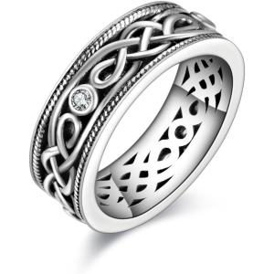 YFN Unisex Celtic Knot Ring Vintage Tone Sterling Silver CZ Band Infinity Rings for Women Men(10)