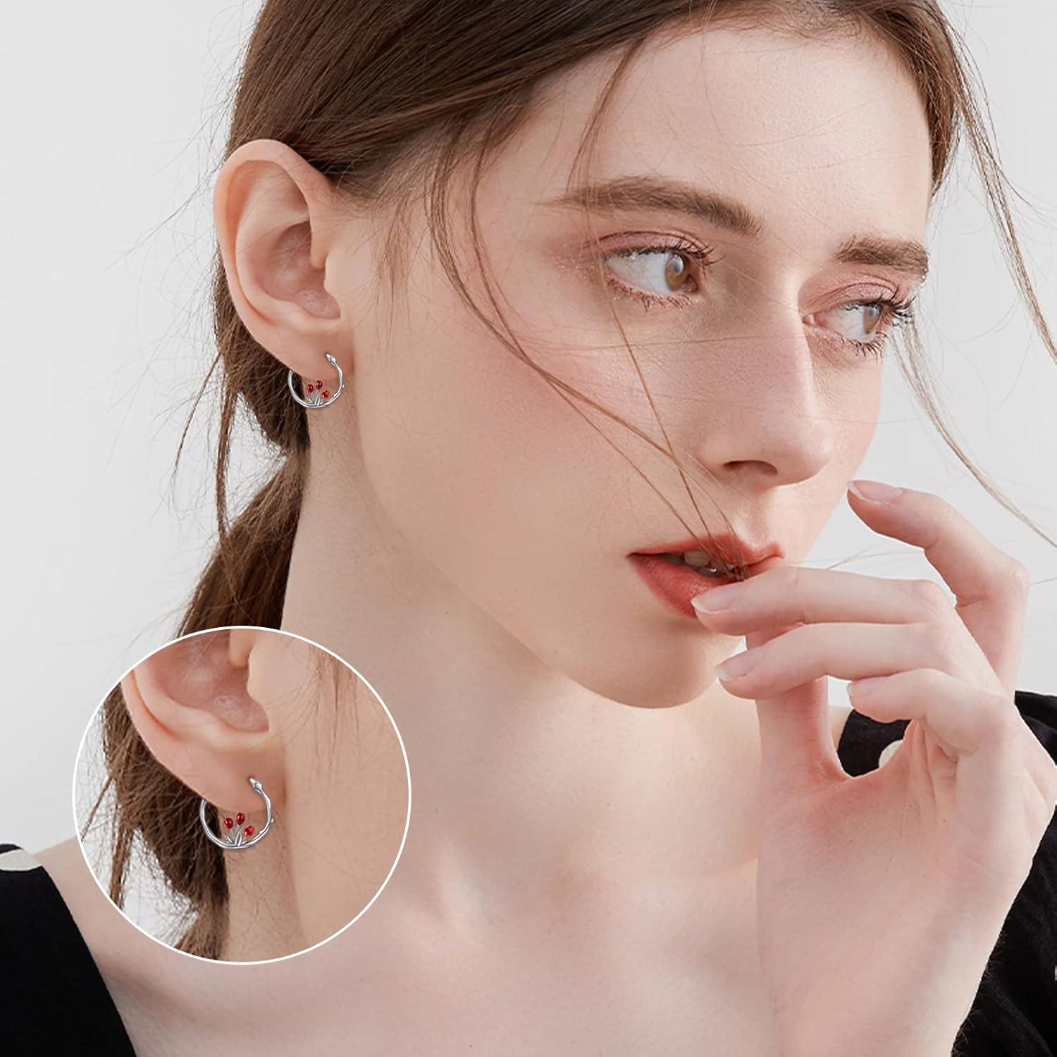 image:image925 Sterling Silver Small Hoop Earrings Hypoallergenic Earring Jewelry for Sensitive EarsTulip
