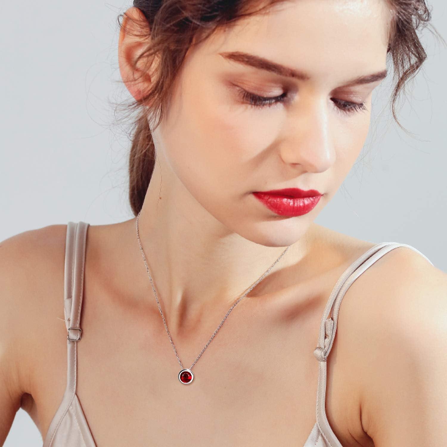 image:image925 Sterling Silver Solitaire Cubic Zirconia Necklace for Women Teen GirlsJanuary Garnet