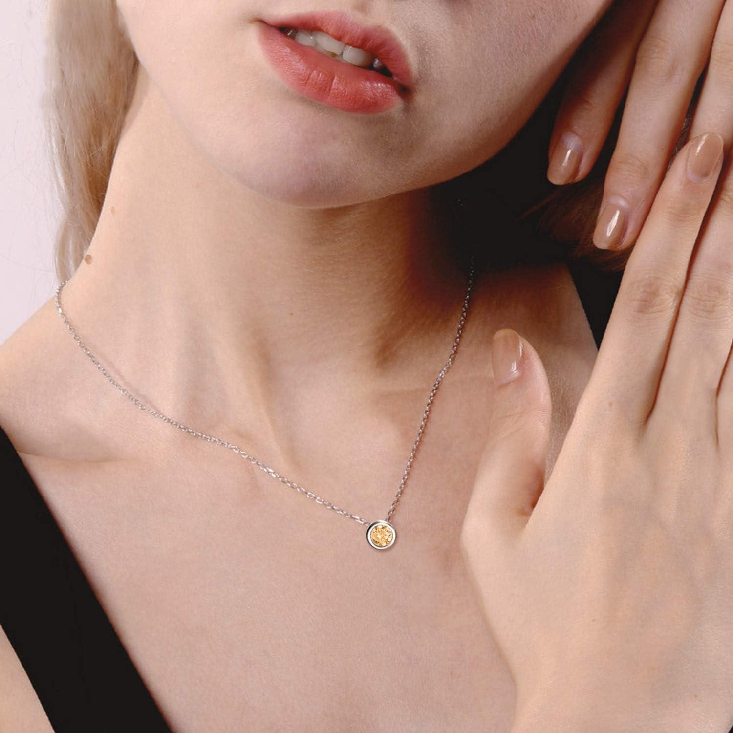 image:image925 Sterling Silver Solitaire Cubic Zirconia Necklace for Women Teen GirlsNovember Citrine