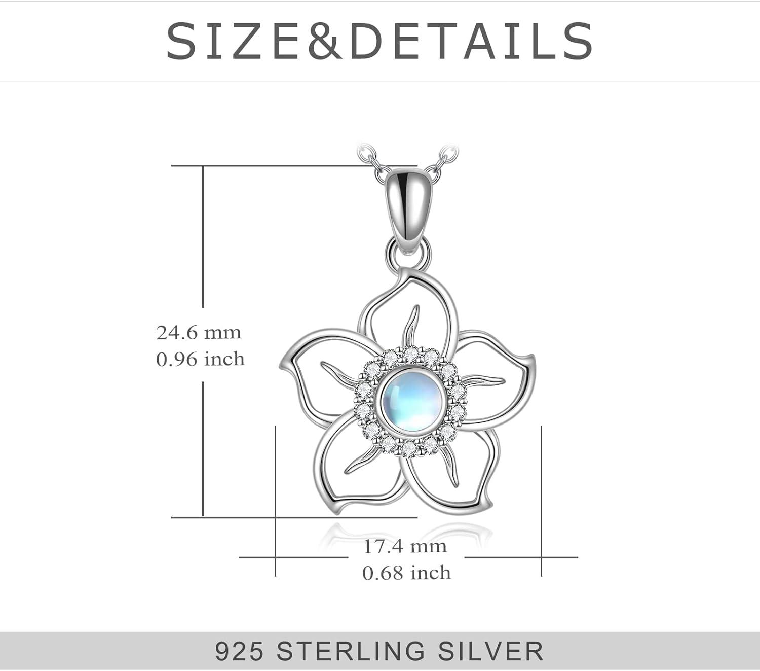 image:imageFlower Moonstone Necklace Sterling Silver Sky Flower Pendant Moonstone Jewelry for Women Teen GirlsFlower