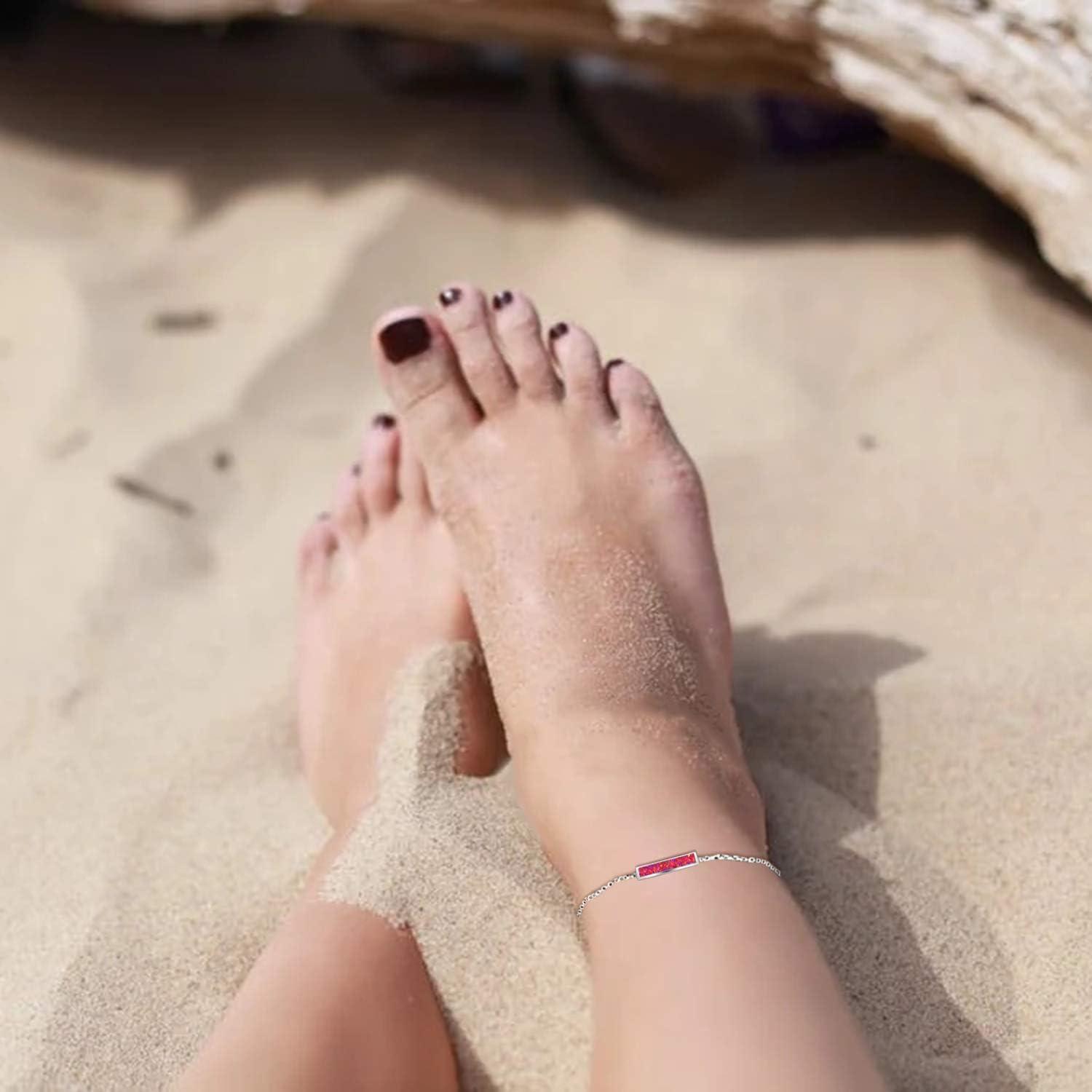 image:imageSterling Silver Created Opal Anklets Dainty Foot Ankle Bracelets for WomenRuby Barsilver