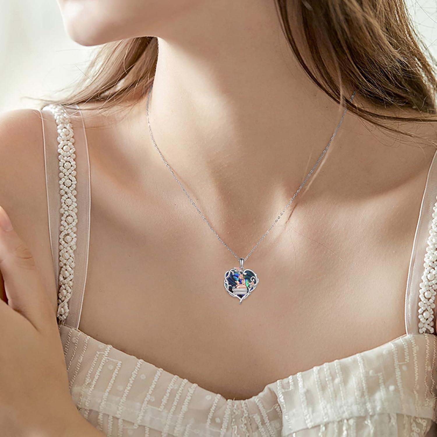 image:imageYFN 925 Sterling Silver Book Lover Necklace Reading Pendant for Women Graduation Gift Jewelry for Student Friends ClassmateA04 Abalone Shell