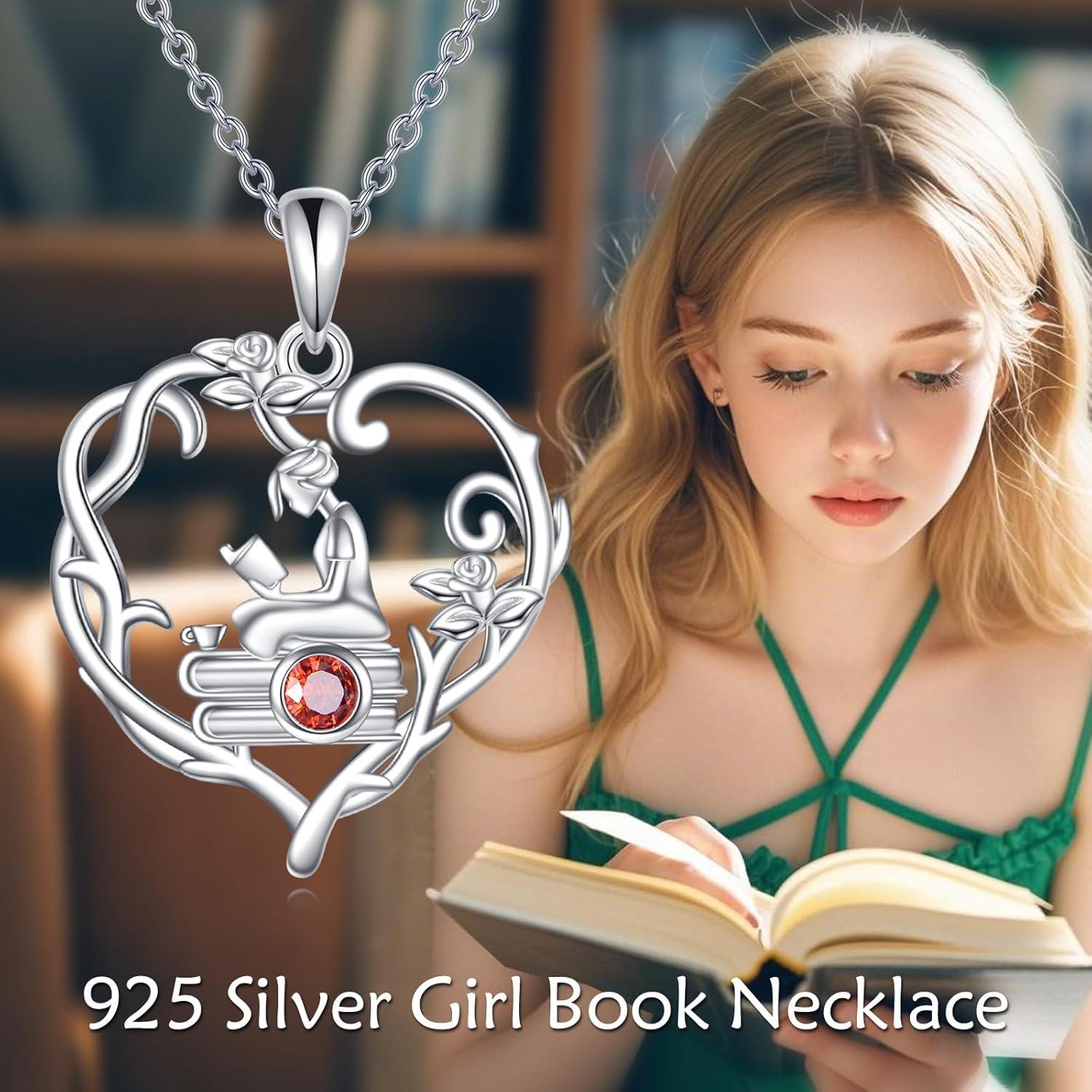 image:imageYFN 925 Sterling Silver Book Lover Necklace Reading Pendant for Women Graduation Gift Jewelry for Student Friends ClassmateB01 January