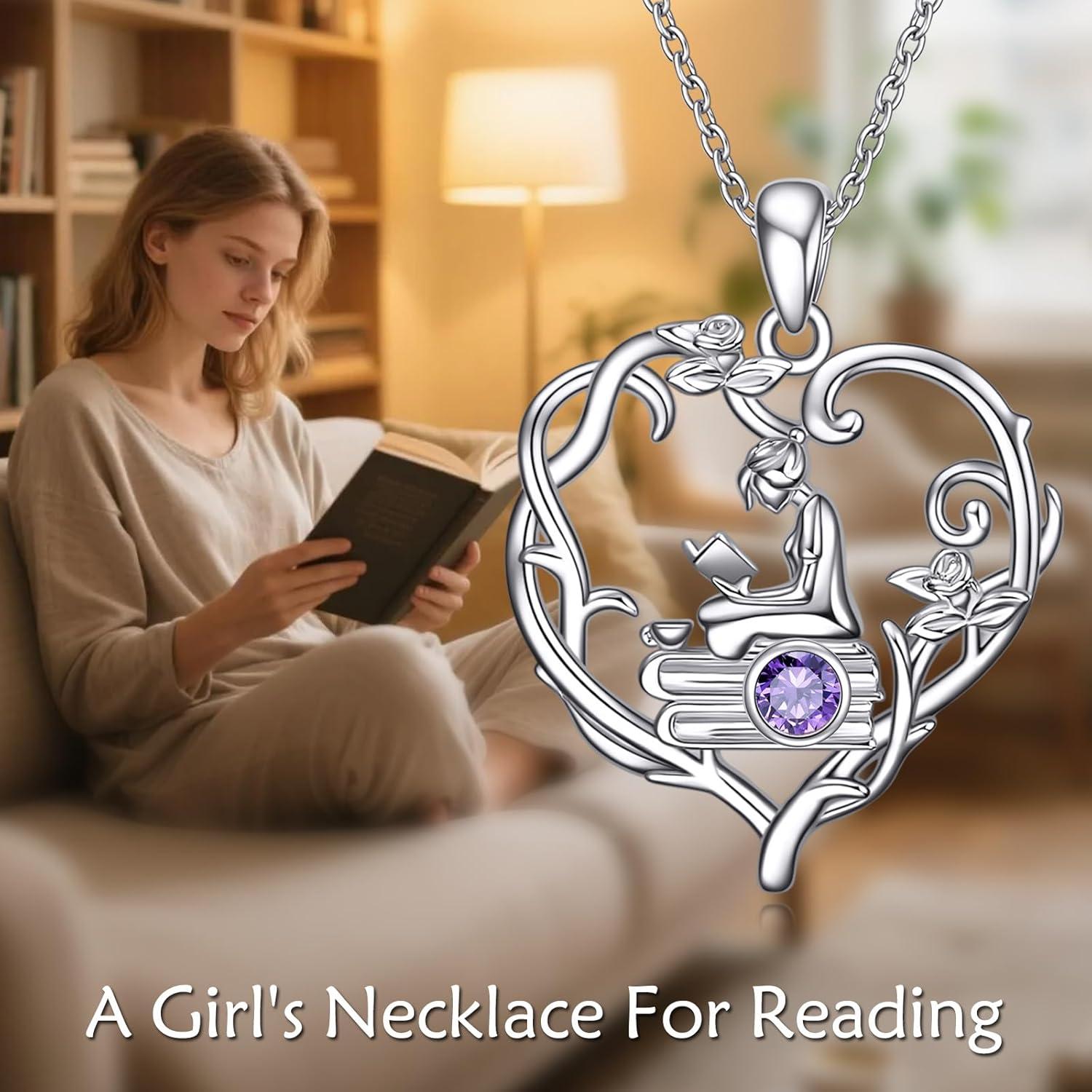 image:imageYFN 925 Sterling Silver Book Lover Necklace Reading Pendant for Women Graduation Gift Jewelry for Student Friends ClassmateB02 February