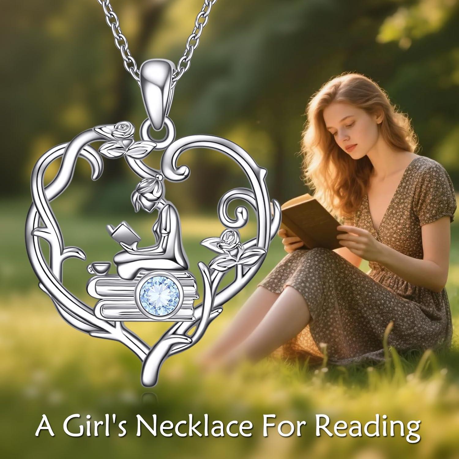image:imageYFN 925 Sterling Silver Book Lover Necklace Reading Pendant for Women Graduation Gift Jewelry for Student Friends ClassmateB03 March