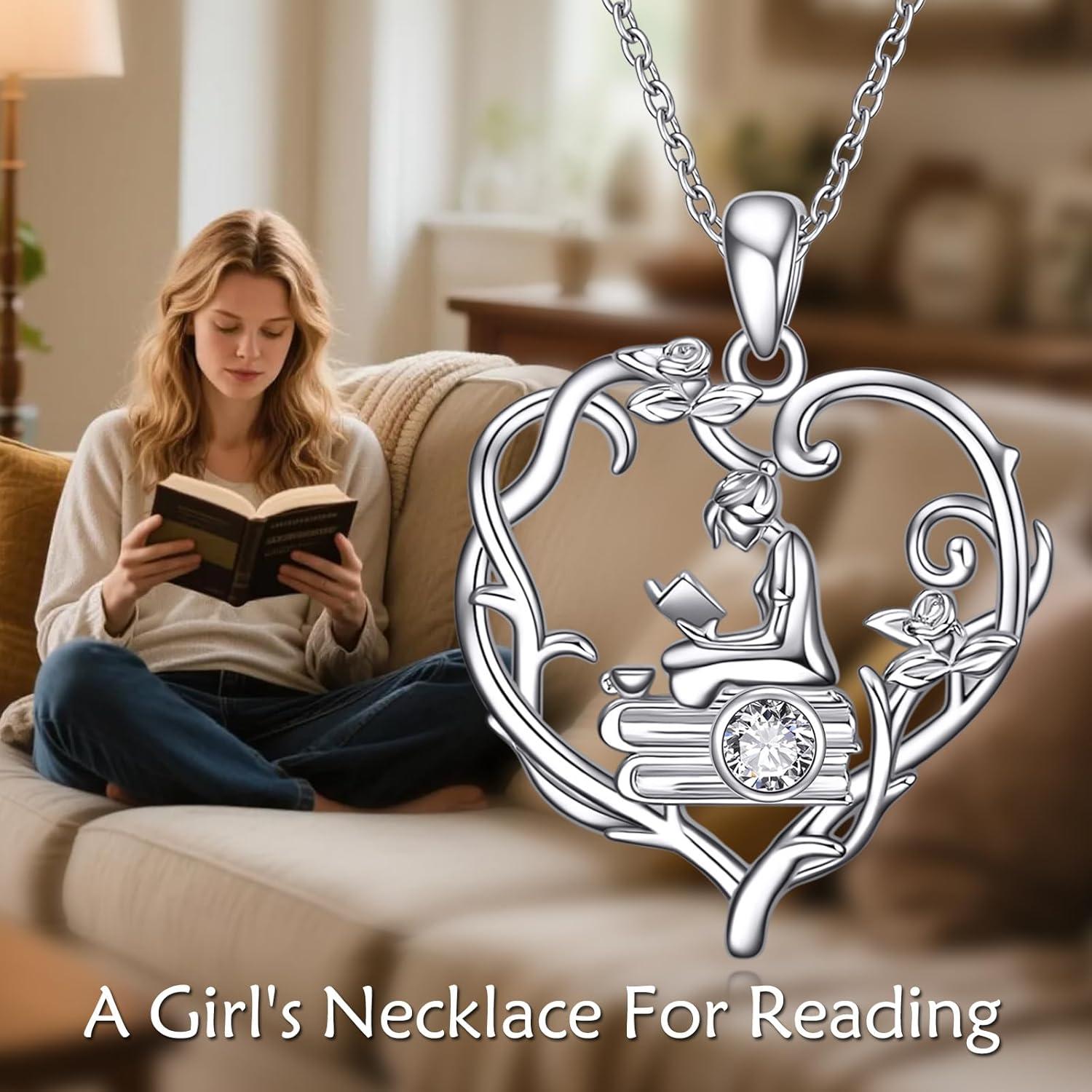 image:imageYFN 925 Sterling Silver Book Lover Necklace Reading Pendant for Women Graduation Gift Jewelry for Student Friends ClassmateB04 April