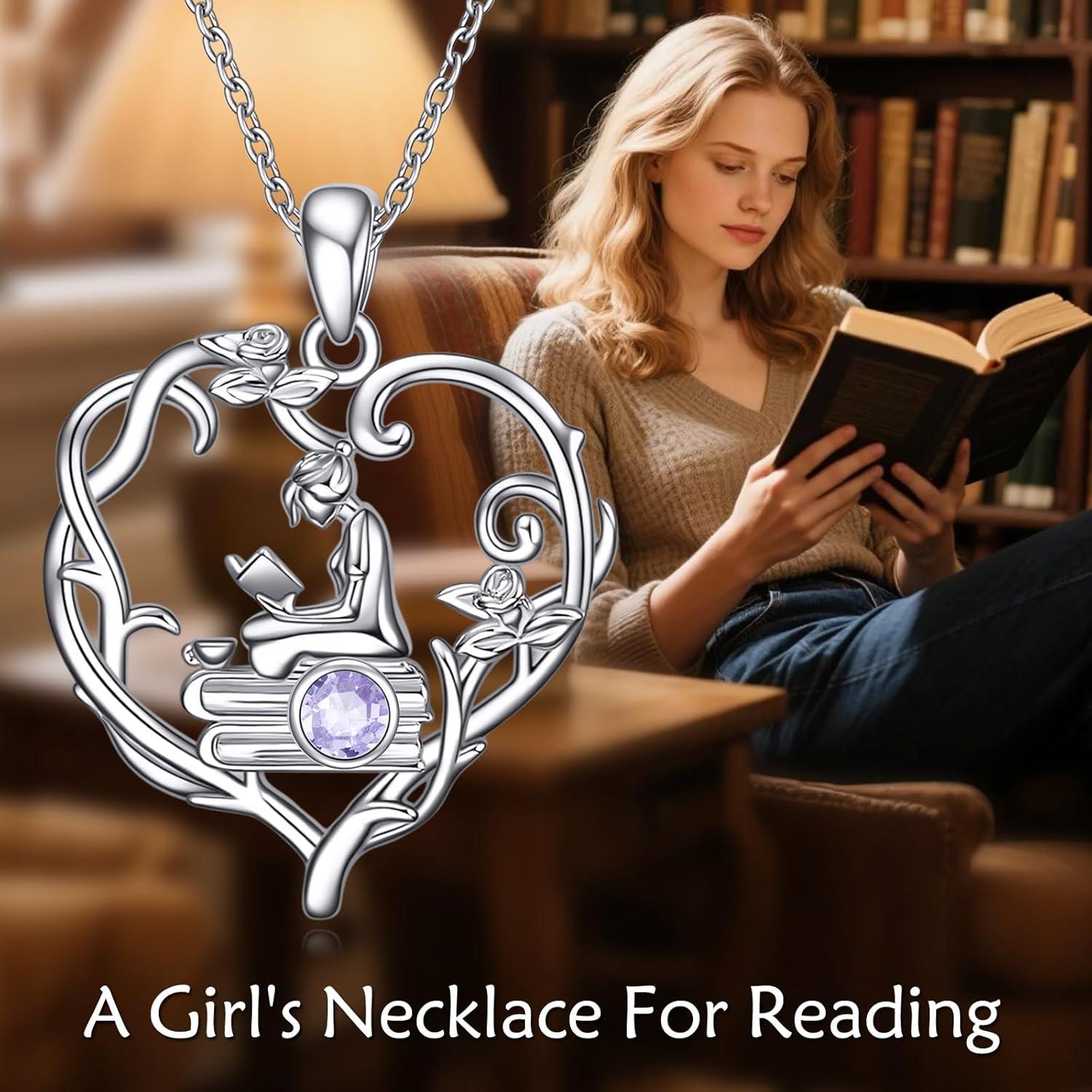 image:imageYFN 925 Sterling Silver Book Lover Necklace Reading Pendant for Women Graduation Gift Jewelry for Student Friends ClassmateB06 June