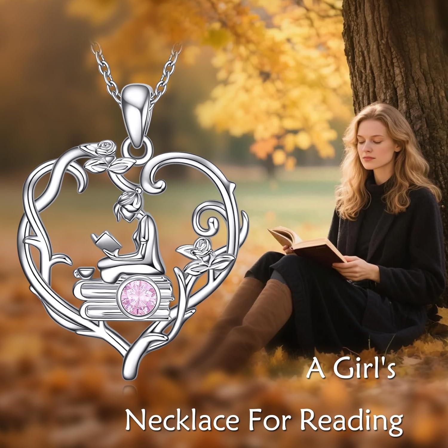 image:imageYFN 925 Sterling Silver Book Lover Necklace Reading Pendant for Women Graduation Gift Jewelry for Student Friends ClassmateB10 October