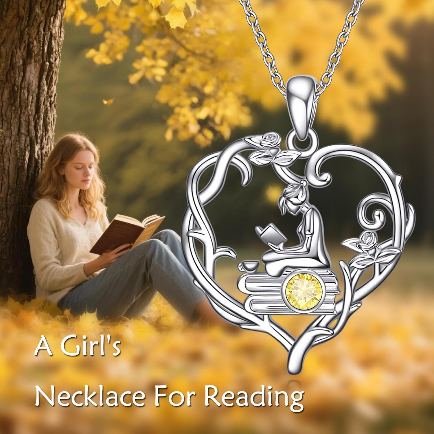 image:imageYFN 925 Sterling Silver Book Lover Necklace Reading Pendant for Women Graduation Gift Jewelry for Student Friends ClassmateB11 November