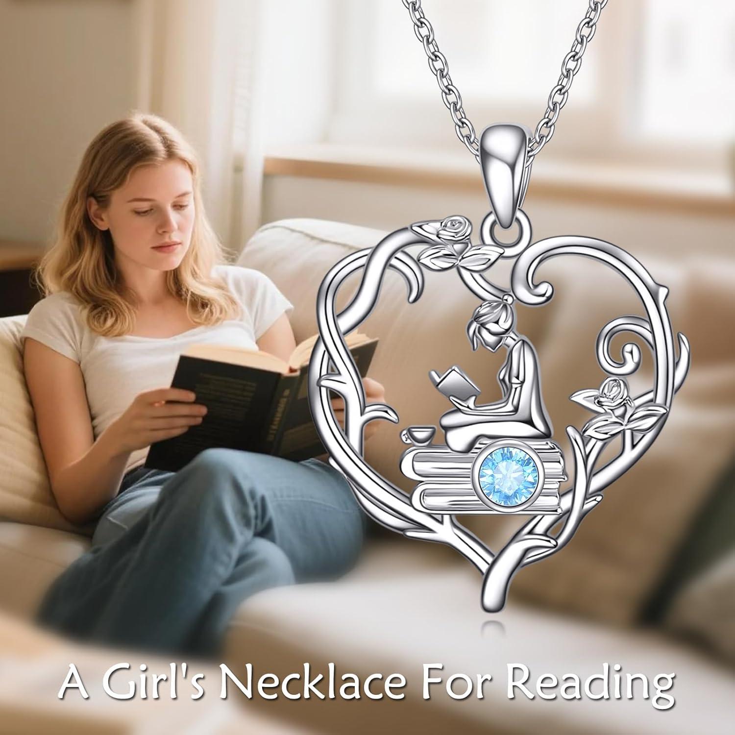 image:imageYFN 925 Sterling Silver Book Lover Necklace Reading Pendant for Women Graduation Gift Jewelry for Student Friends ClassmateB12 December