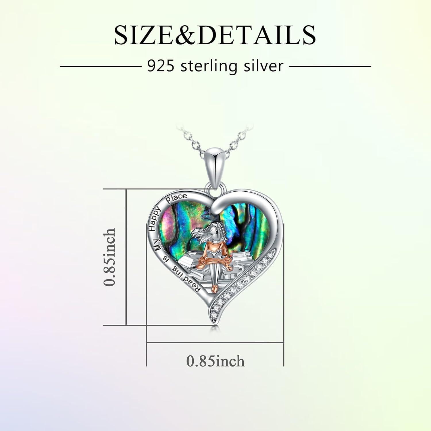 image:imageYFN 925 Sterling Silver Book Lover Necklace Reading Pendant for Women Graduation Gift Jewelry for Student Friends ClassmateB13 ReadingAbalone Shell