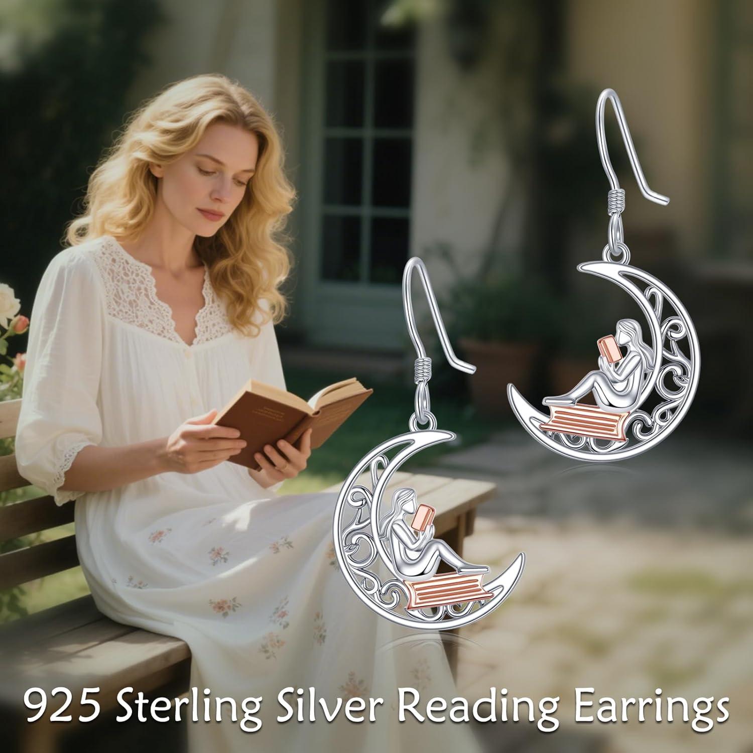 image:imageYFN 925 Sterling Silver Book Lover Necklace Reading Pendant for Women Graduation Gift Jewelry for Student Friends ClassmateB14 Moon Shaped