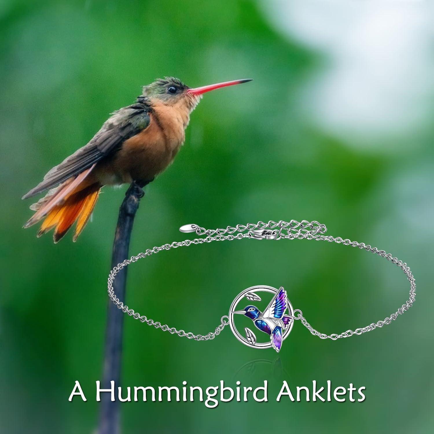 image:imageYFN Anklets Bracelet for Women Sterling Silver Butterfly Heart Tree Hummingbird Cardinal Anklet Charm Chain Bracelet Beach Foot Jewelry for WomenPurpleHummingbird Anklet Bracelets