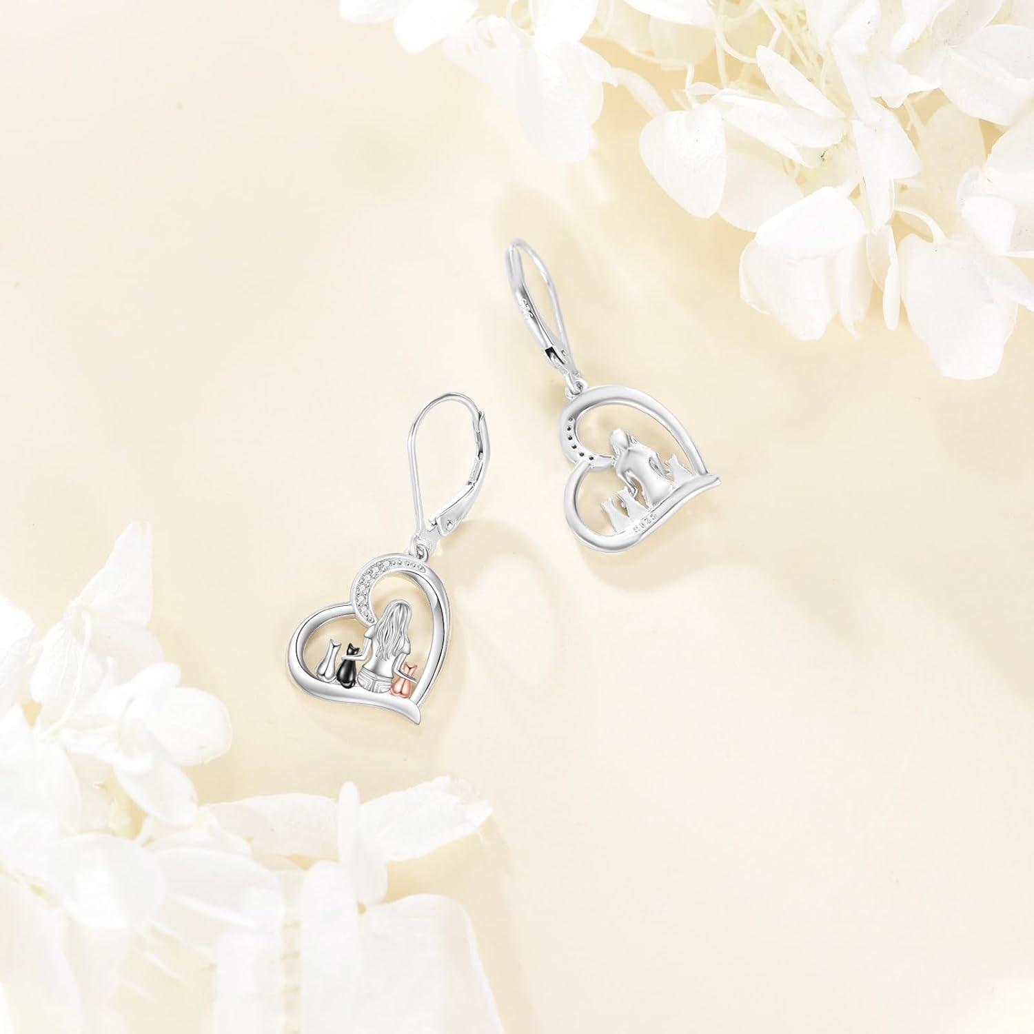 image:imageYFN Cat Earrings Sterling Silver Dangle Drop Leverback Earrings Jewelry Gifts for WomenSilver3 Cat Earrings