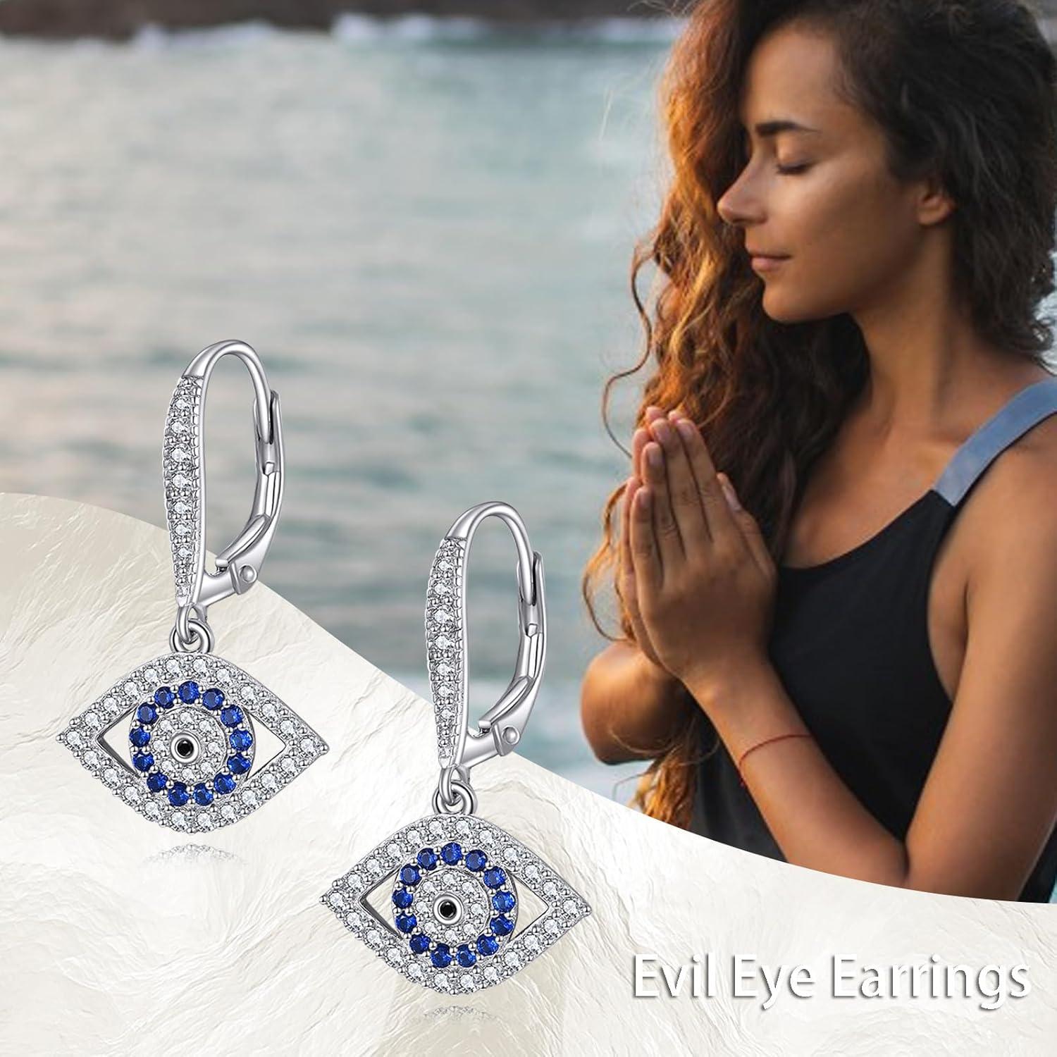 image:imageYFN Evil Eye Earrings for Women Sterling Silver Eye Dangle Earrings Minimalis Jewelry GiftsSilverEvil Eye Earrings Dangle