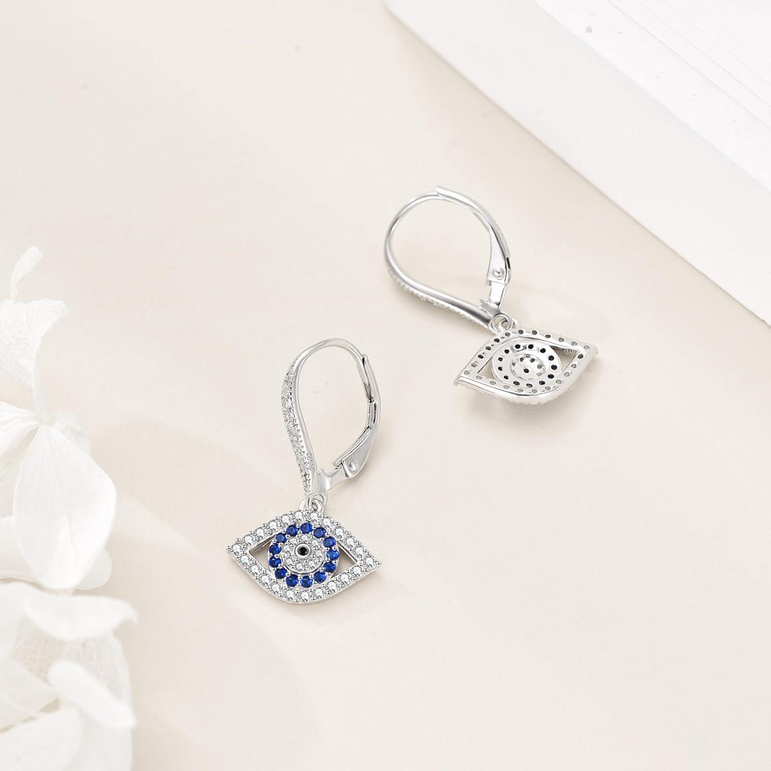 image:imageYFN Evil Eye Earrings for Women Sterling Silver Eye Dangle Earrings Minimalis Jewelry GiftsSilverEvil Eye Earrings Dangle