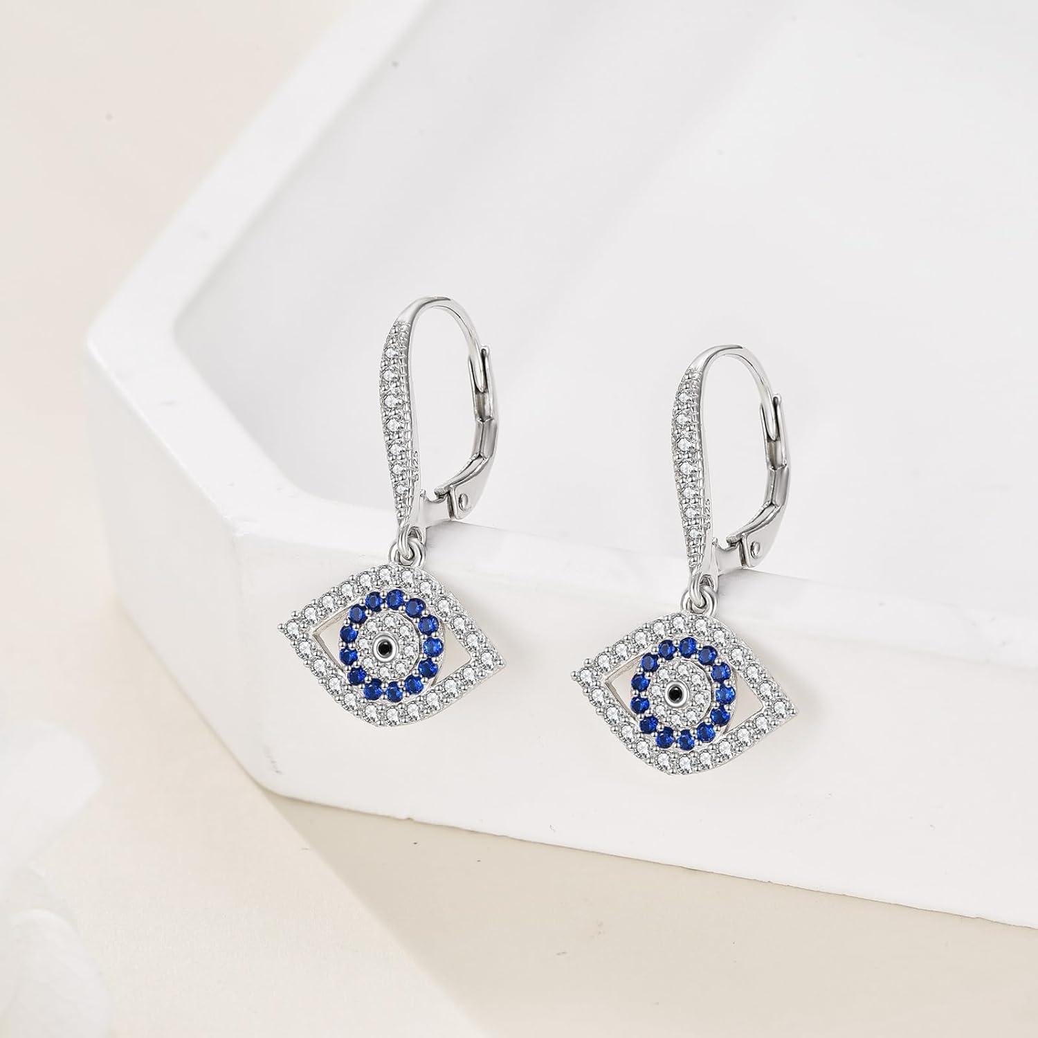 image:imageYFN Evil Eye Earrings for Women Sterling Silver Eye Dangle Earrings Minimalis Jewelry GiftsSilverEvil Eye Earrings Dangle