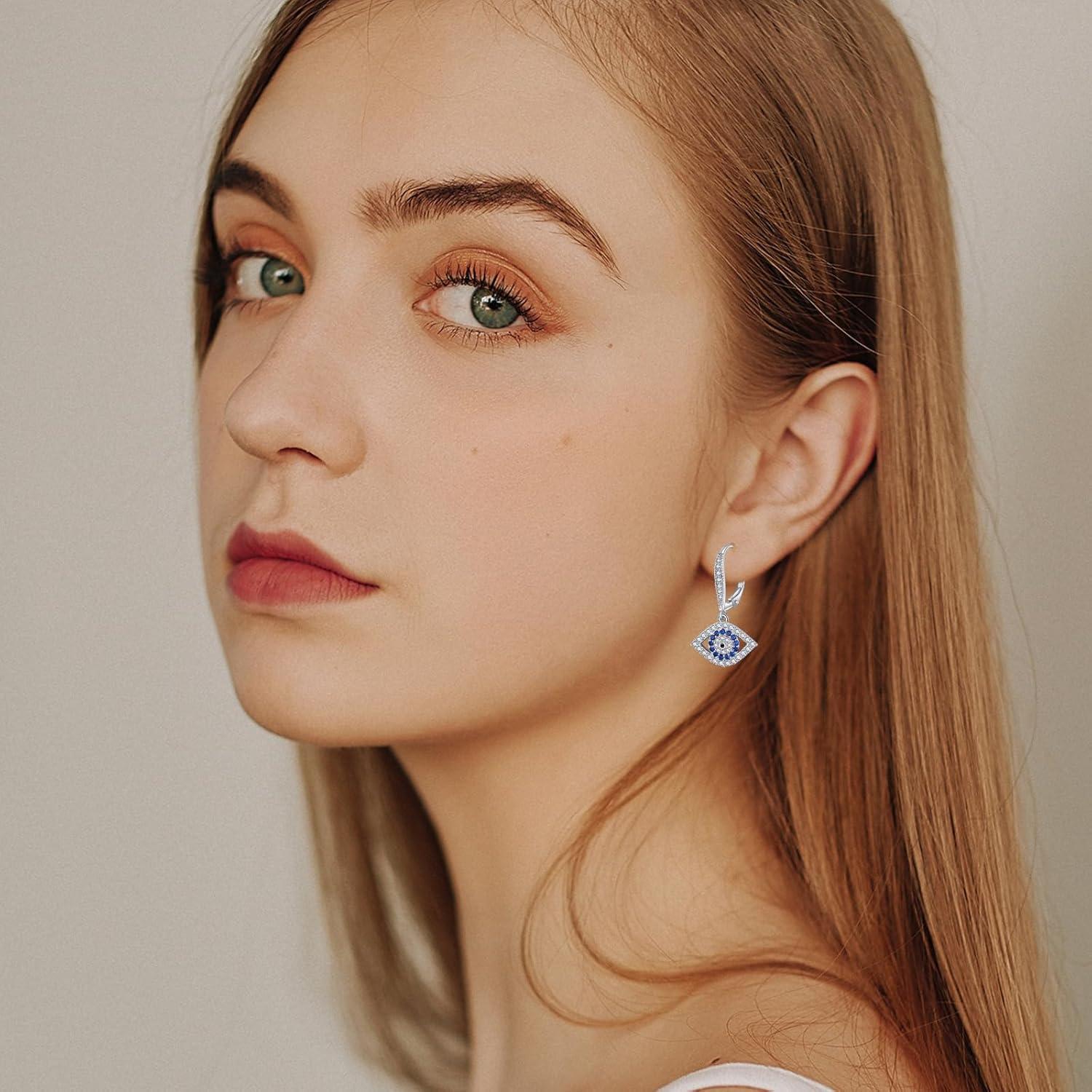 image:imageYFN Evil Eye Earrings for Women Sterling Silver Eye Dangle Earrings Minimalis Jewelry GiftsSilverEvil Eye Earrings Dangle