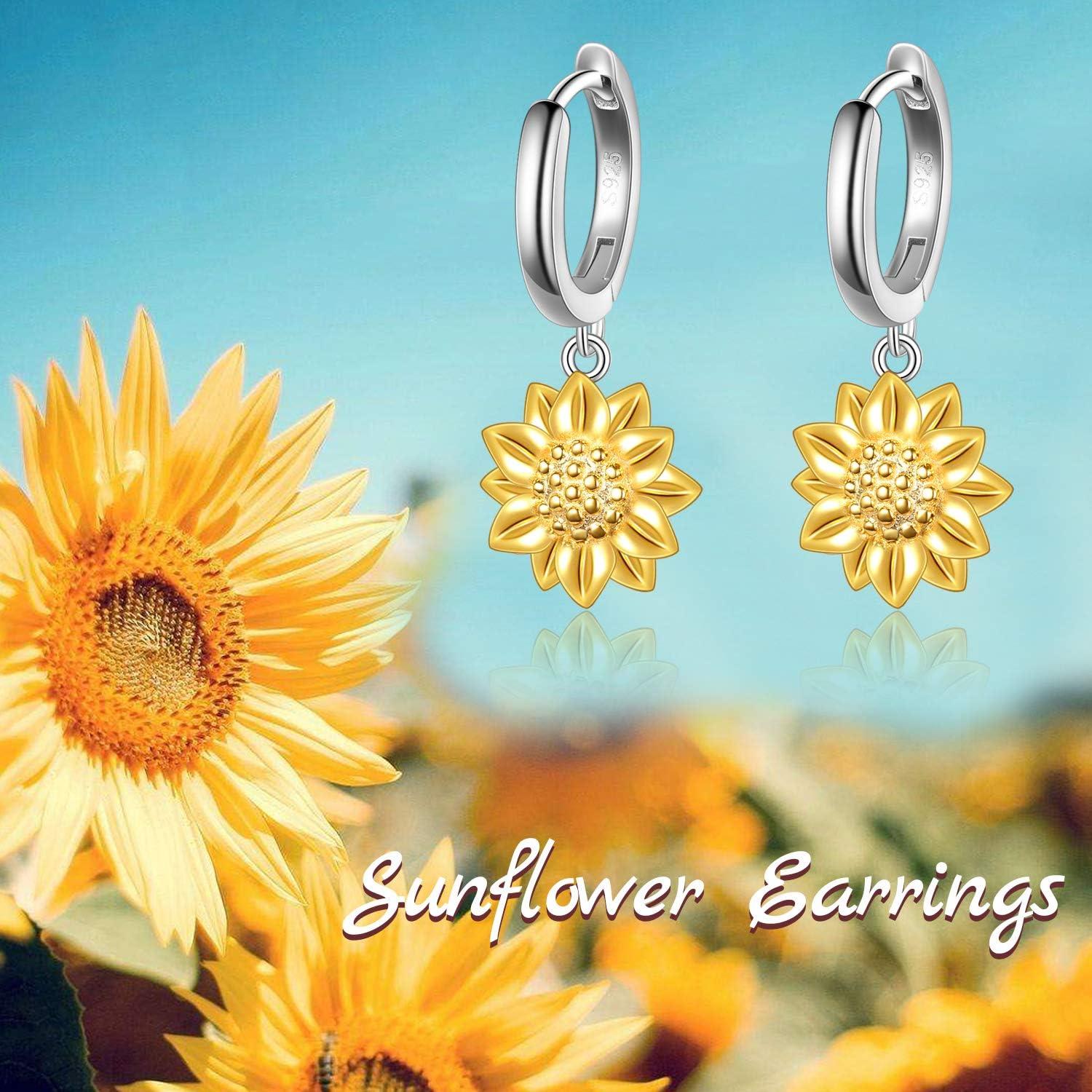 image:imageYFN Gold Sunflower Earrings Sterling Silver Sunflower Dangle Huggie Hoop Earrings Jewelry Gifts for Women