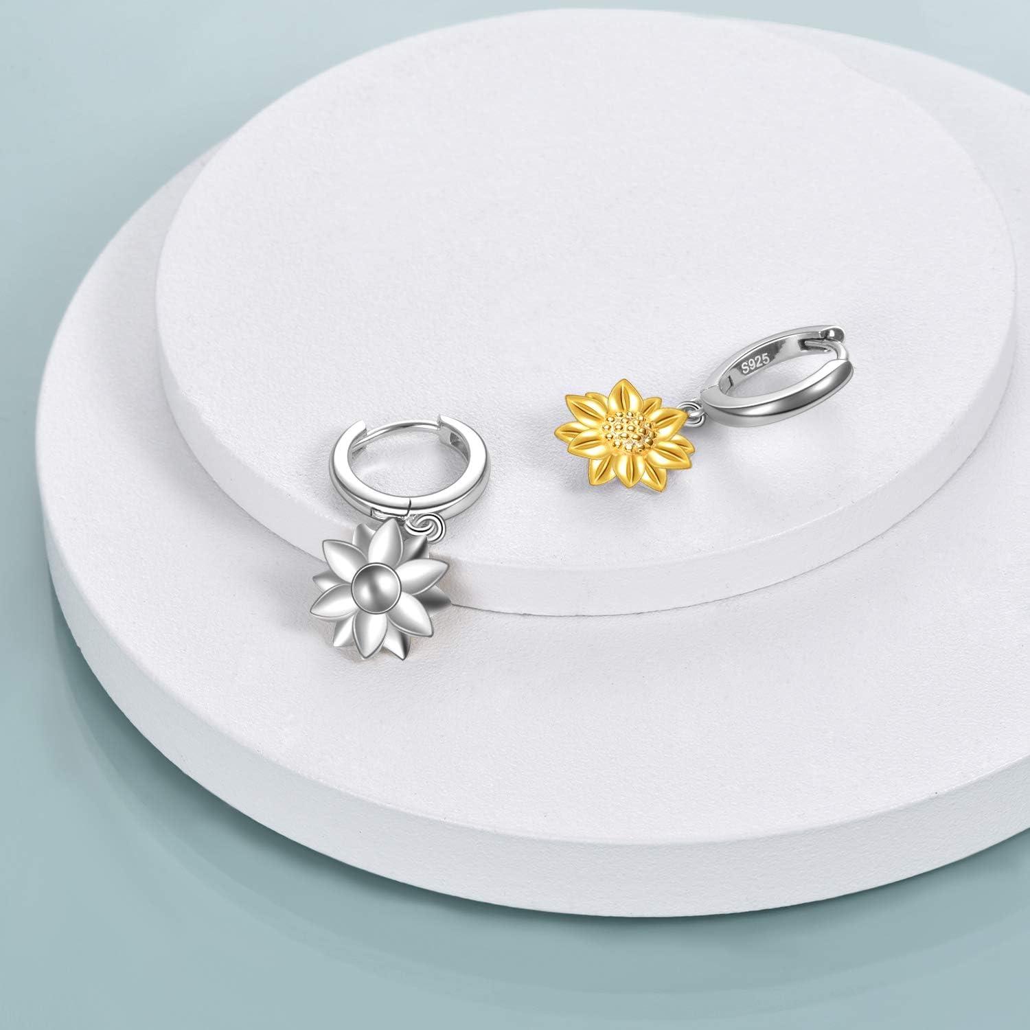 image:imageYFN Gold Sunflower Earrings Sterling Silver Sunflower Dangle Huggie Hoop Earrings Jewelry Gifts for Women
