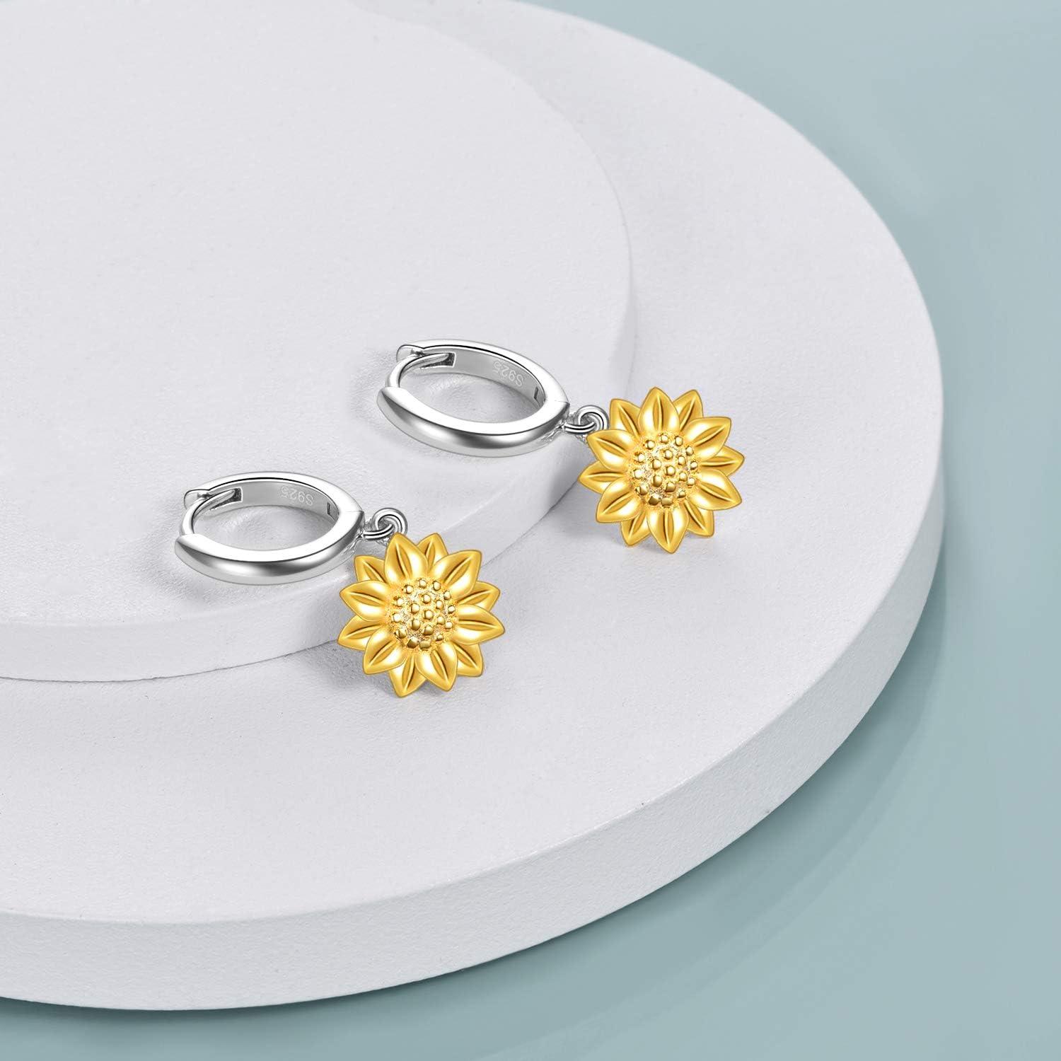 image:imageYFN Gold Sunflower Earrings Sterling Silver Sunflower Dangle Huggie Hoop Earrings Jewelry Gifts for Women