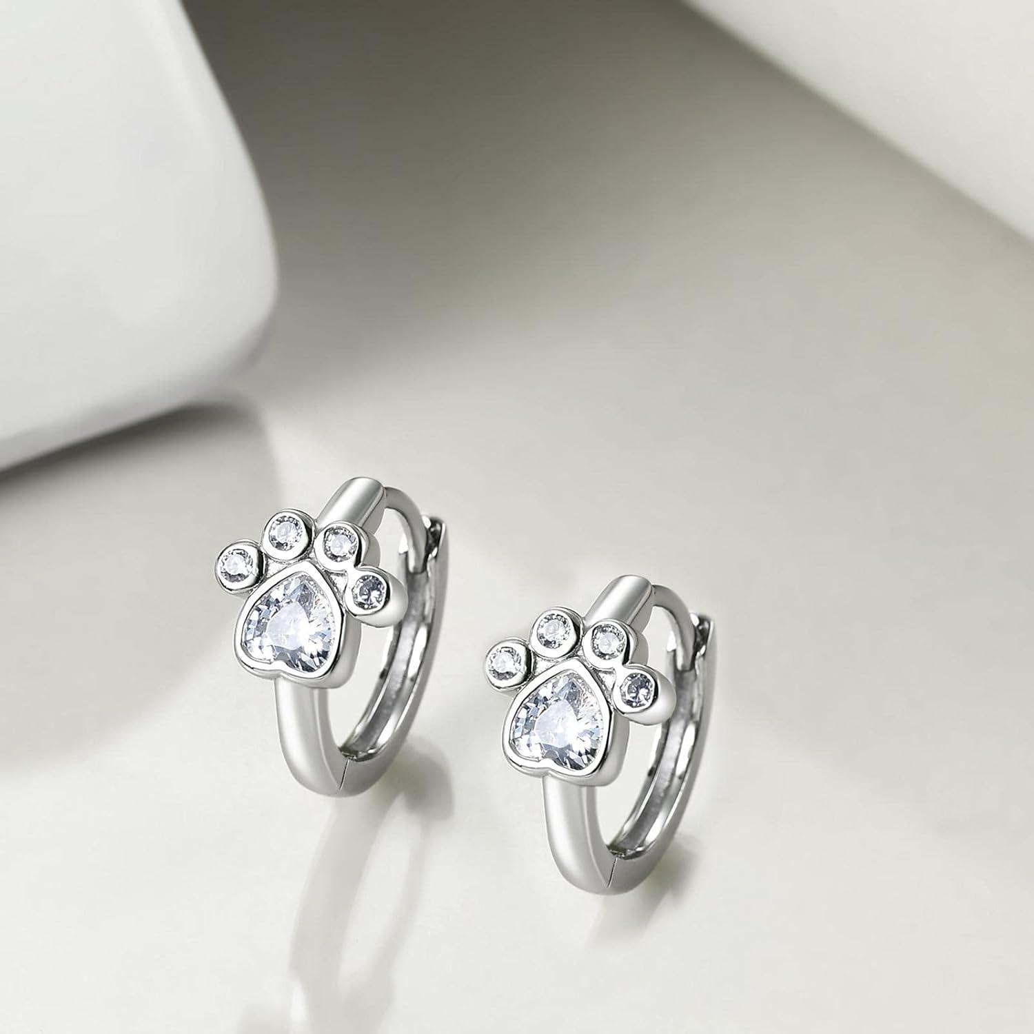 image:imageYFN Paw Print Earrings 925 Sterling Silver Pet Paw Huggie Hoop Earrings Tiny Cute Jewelry Gift for Women