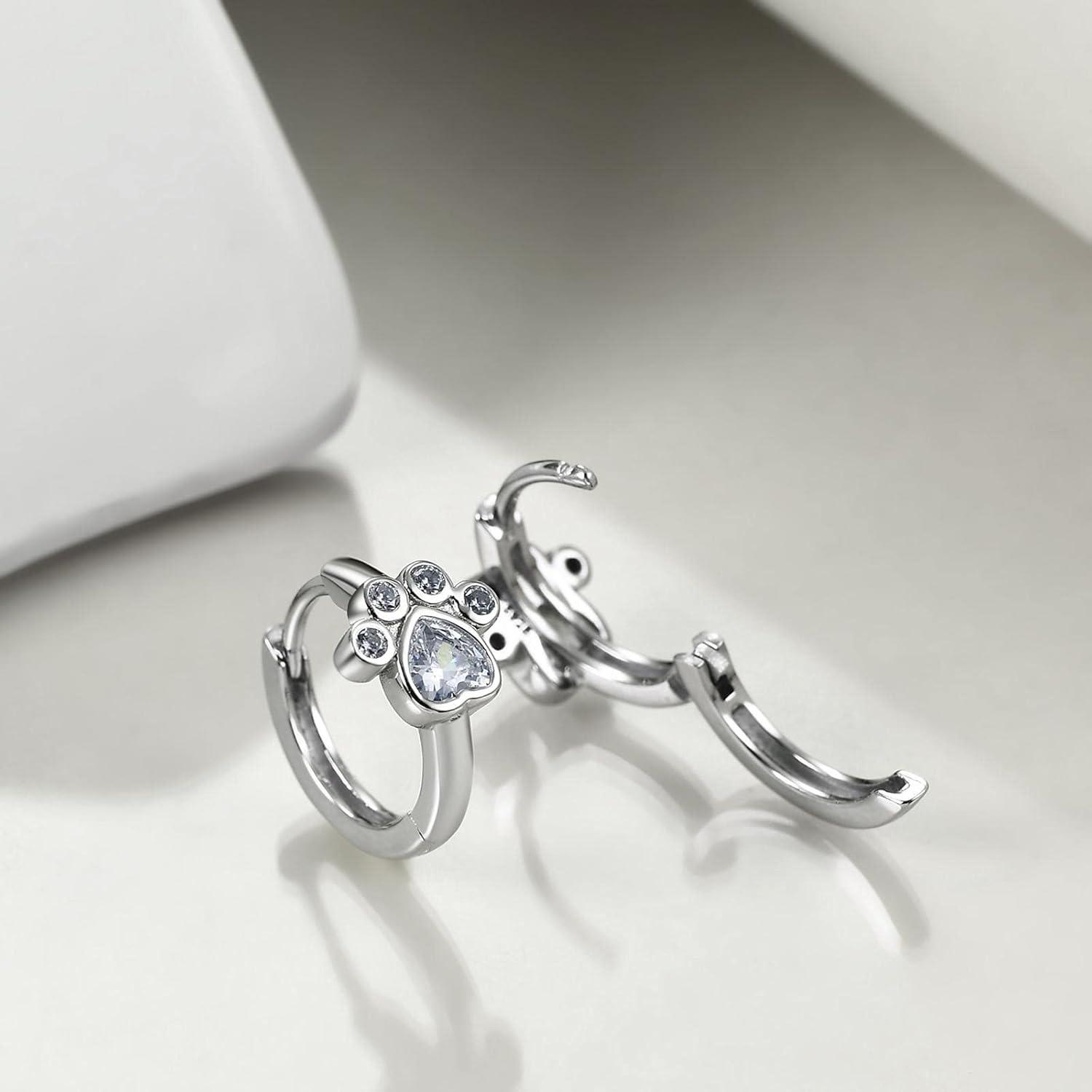 image:imageYFN Paw Print Earrings 925 Sterling Silver Pet Paw Huggie Hoop Earrings Tiny Cute Jewelry Gift for Women