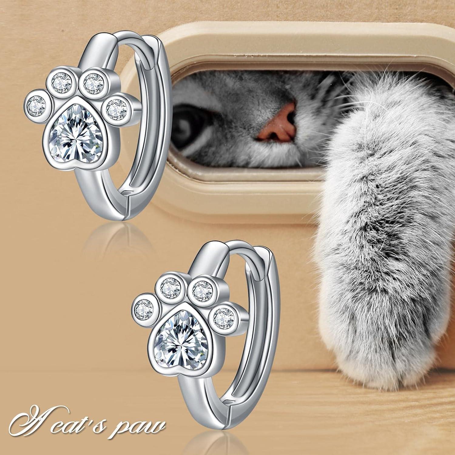 image:imageYFN Paw Print Earrings 925 Sterling Silver Pet Paw Huggie Hoop Earrings Tiny Cute Jewelry Gift for Women