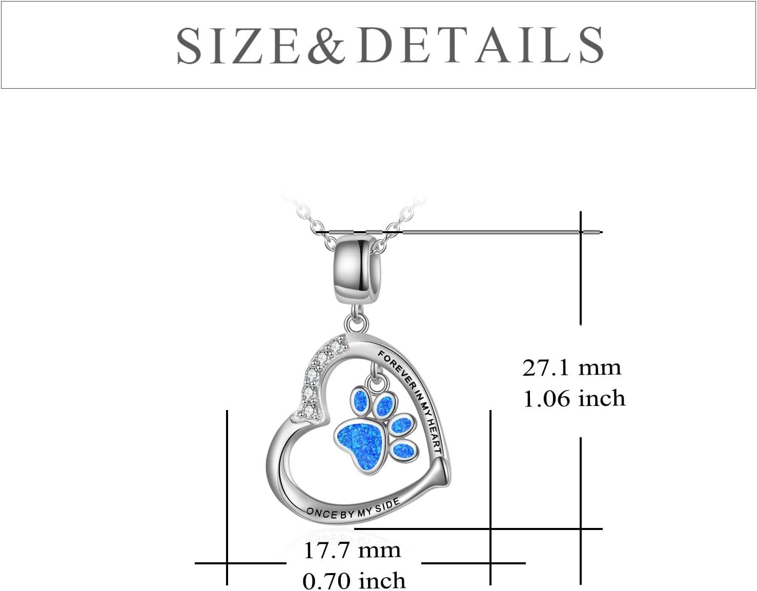image:imageYFN Paw Print Necklace Sterling Silver Dog Cat Charms Pendant Cremation Jewelry Cat Dog Memorial Gifts for Women GirlsBlue Opal