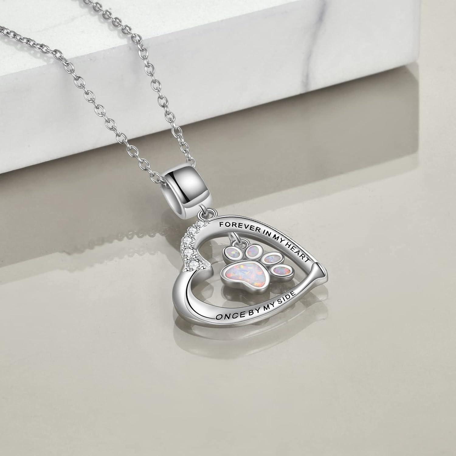 image:imageYFN Paw Print Necklace Sterling Silver Dog Cat Charms Pendant Cremation Jewelry Cat Dog Memorial Gifts for Women GirlsWhite Opal