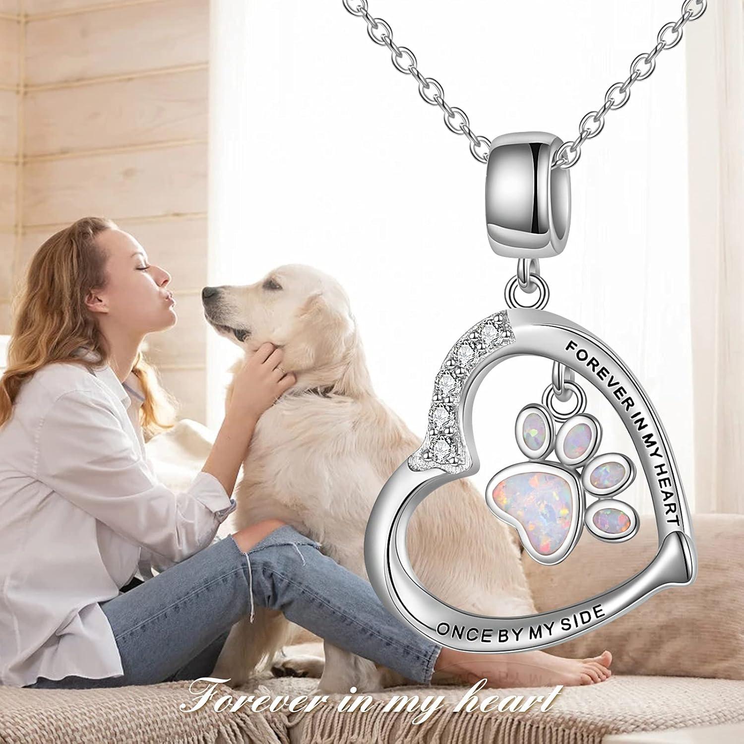 image:imageYFN Paw Print Necklace Sterling Silver Dog Cat Charms Pendant Cremation Jewelry Cat Dog Memorial Gifts for Women GirlsWhite Opal