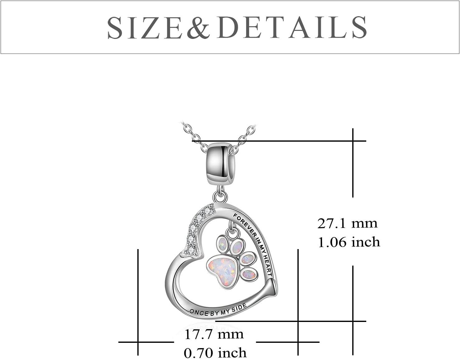 image:imageYFN Paw Print Necklace Sterling Silver Dog Cat Charms Pendant Cremation Jewelry Cat Dog Memorial Gifts for Women GirlsWhite Opal