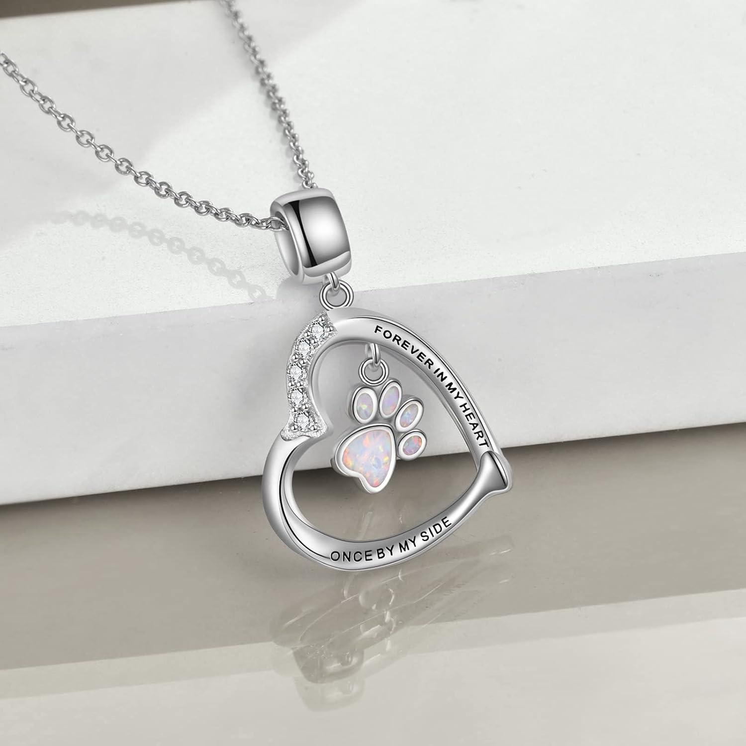 image:imageYFN Paw Print Necklace Sterling Silver Dog Cat Charms Pendant Cremation Jewelry Cat Dog Memorial Gifts for Women GirlsWhite Opal