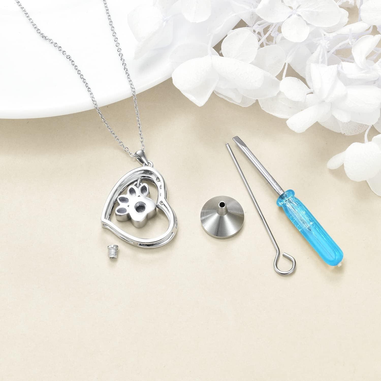 image:imageYFN Paw Print Necklace Sterling Silver Dog Cat Charms Pendant Cremation Jewelry Cat Dog Memorial Gifts for Women GirlsWhite Opal Paw Urn