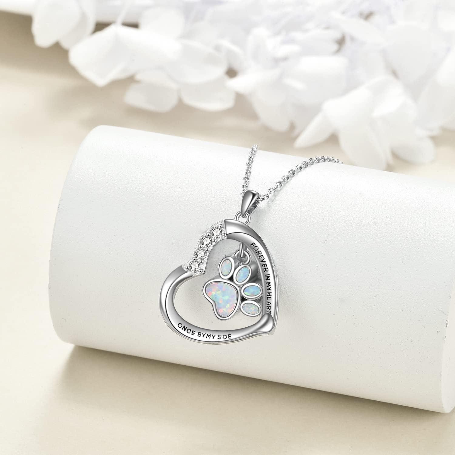 image:imageYFN Paw Print Necklace Sterling Silver Dog Cat Charms Pendant Cremation Jewelry Cat Dog Memorial Gifts for Women GirlsWhite Opal Paw Urn