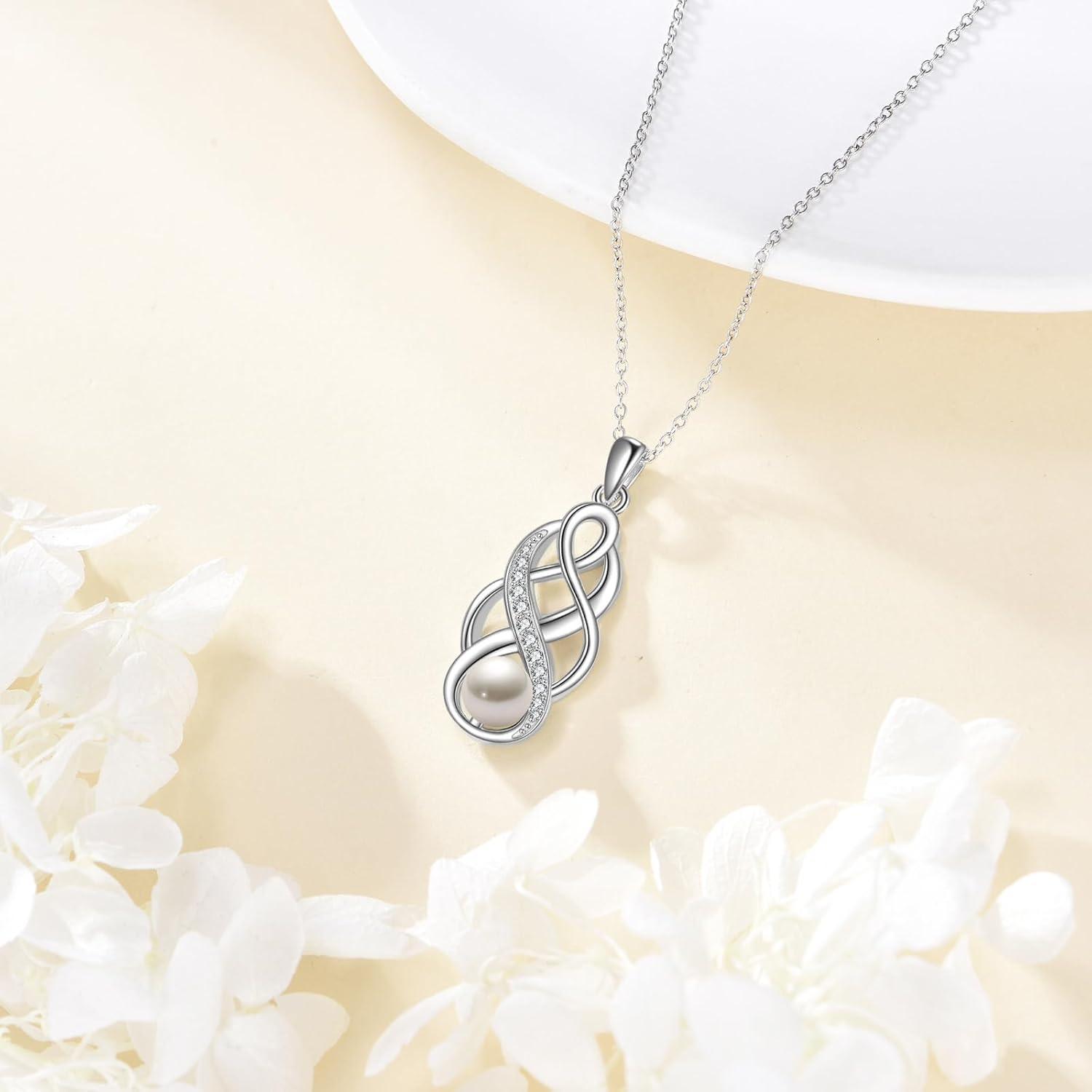 image:imageYFN Pearl Celtic Necklace S925 Sterling Silver for Women Anniversary Irish Celtic Knot Jewelry Present for Women Birthday Gifts7mm Pearl Celtic Necklace
